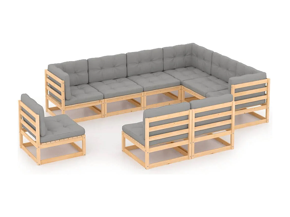 9-tlg. Garten-Lounge-Set mit Kissen Massivholz Kiefer