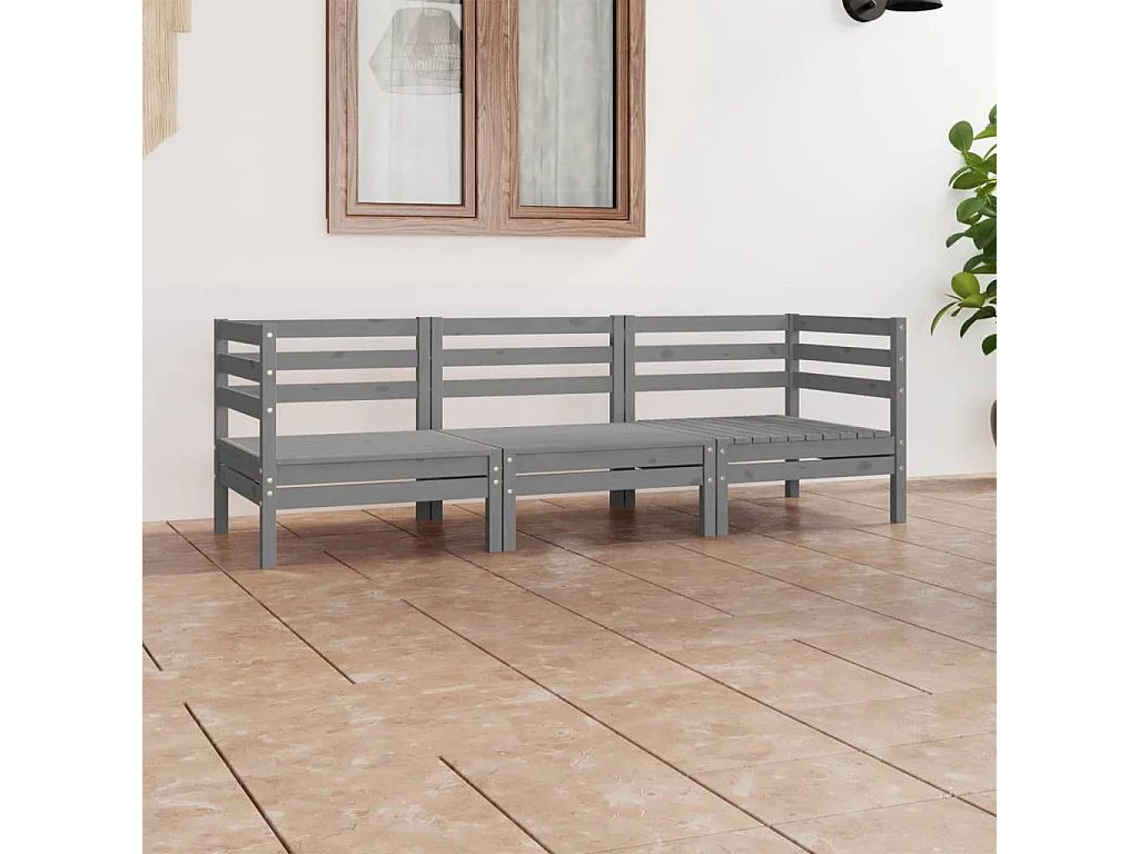 3-tlg. Garten-Lounge-Set Grau Kiefer Massivholz