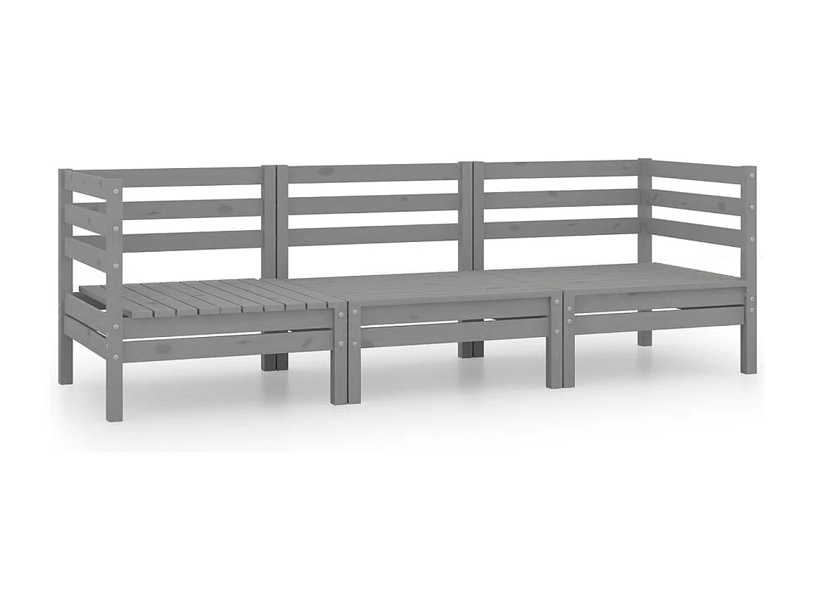 3-tlg. Garten-Lounge-Set Grau Kiefer Massivholz