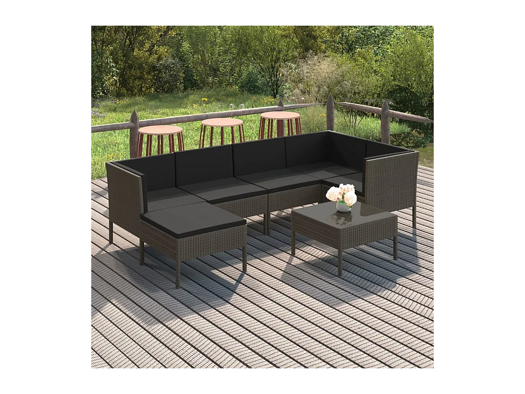 Set Divani da Giardino 7 pz con Cuscini in Polyrattan Grigio