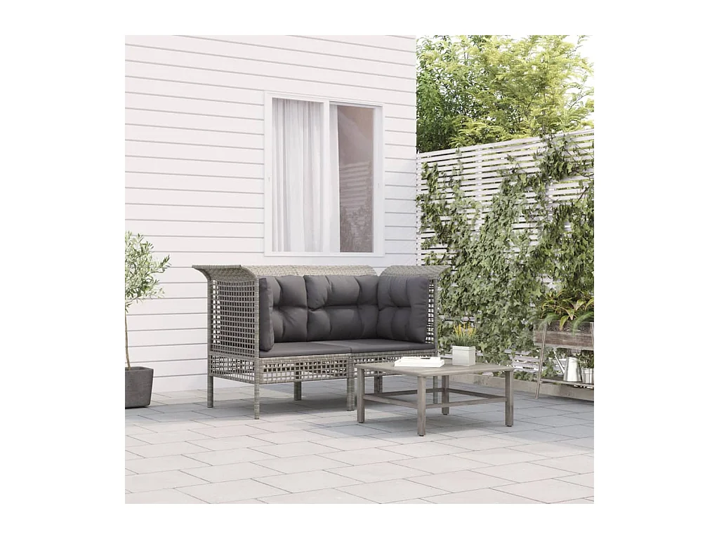 Divani Angolari da Giardino con Cuscini 2pz Polyrattan Grigio