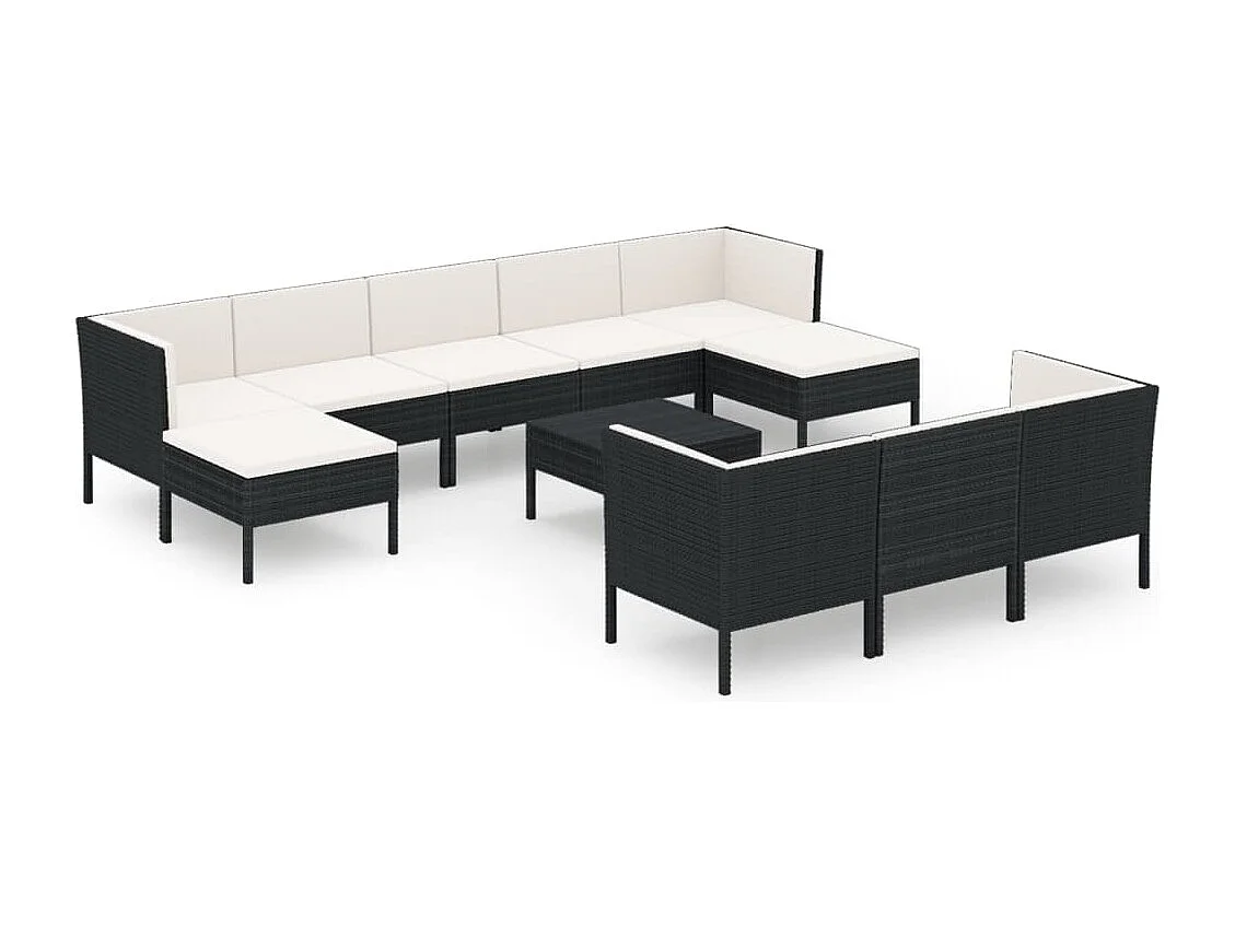 Set Divani da Giardino 11 pz con Cuscini in Polyrattan Nero