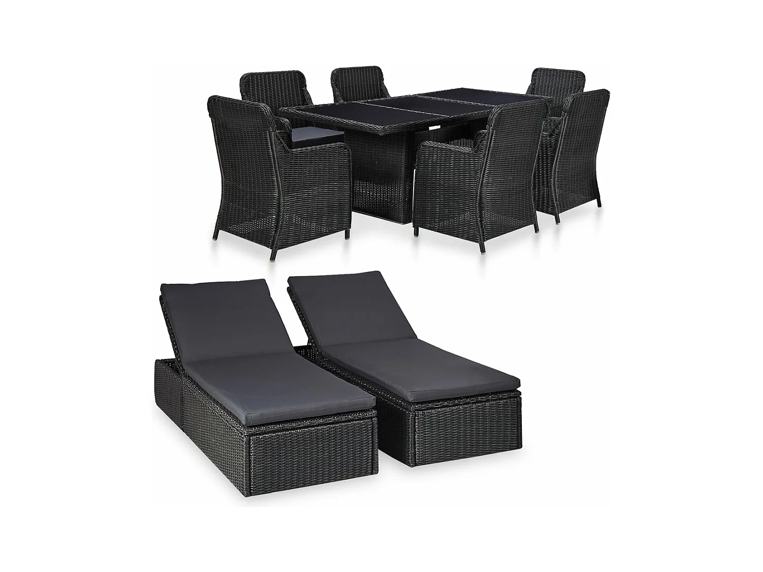 Ensemble à manger d'extérieur 9 pcs Résine tressée Noir