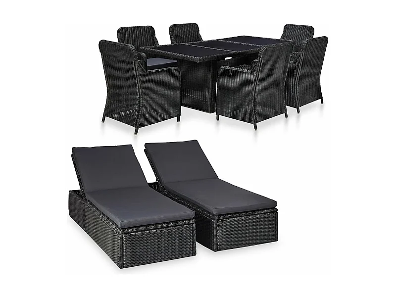 Ensemble à manger d'extérieur 9 pcs Résine tressée Noir