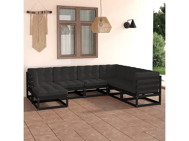 7-delige Loungeset met kussens massief grenenhout