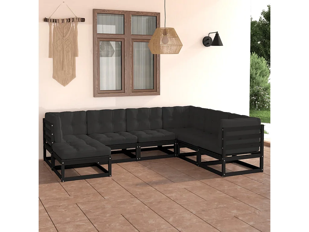 7-delige Loungeset met kussens massief grenenhout