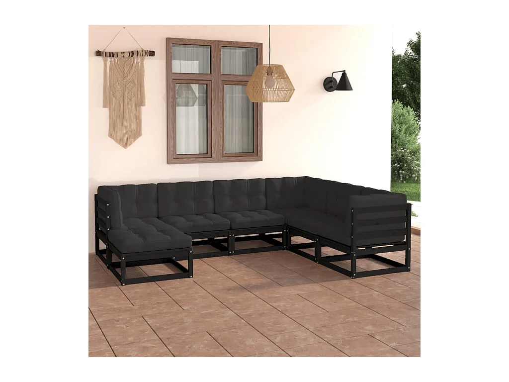 7-delige Loungeset met kussens massief grenenhout
