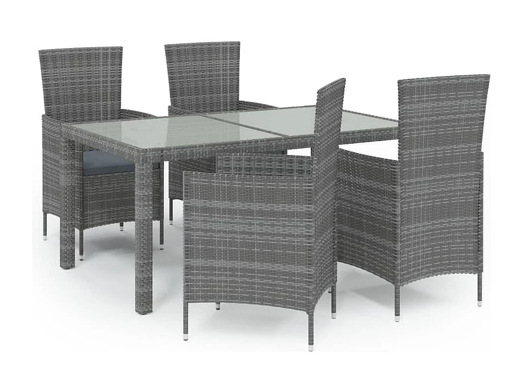 Ensemble à manger d'extérieur 5pcs coussins résine tressée gris