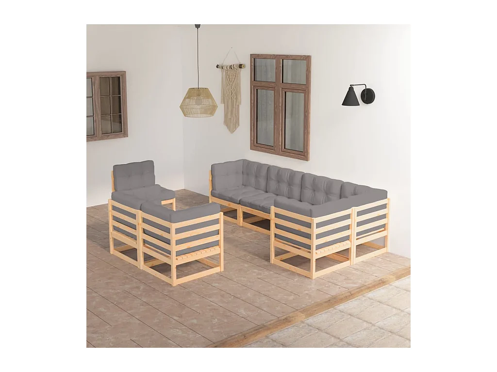 8-delige Loungeset met kussens massief grenenhout