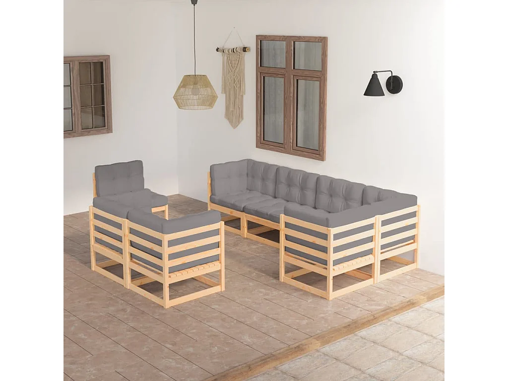 Salon de jardin 8 pcs avec coussins Bois de pin massif