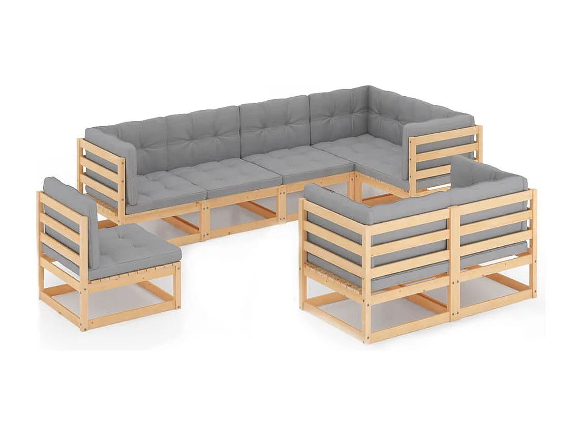 Salon de jardin 8 pcs avec coussins Bois de pin massif