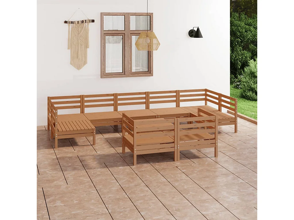 10-delige Loungeset massief grenenhout honingbruin