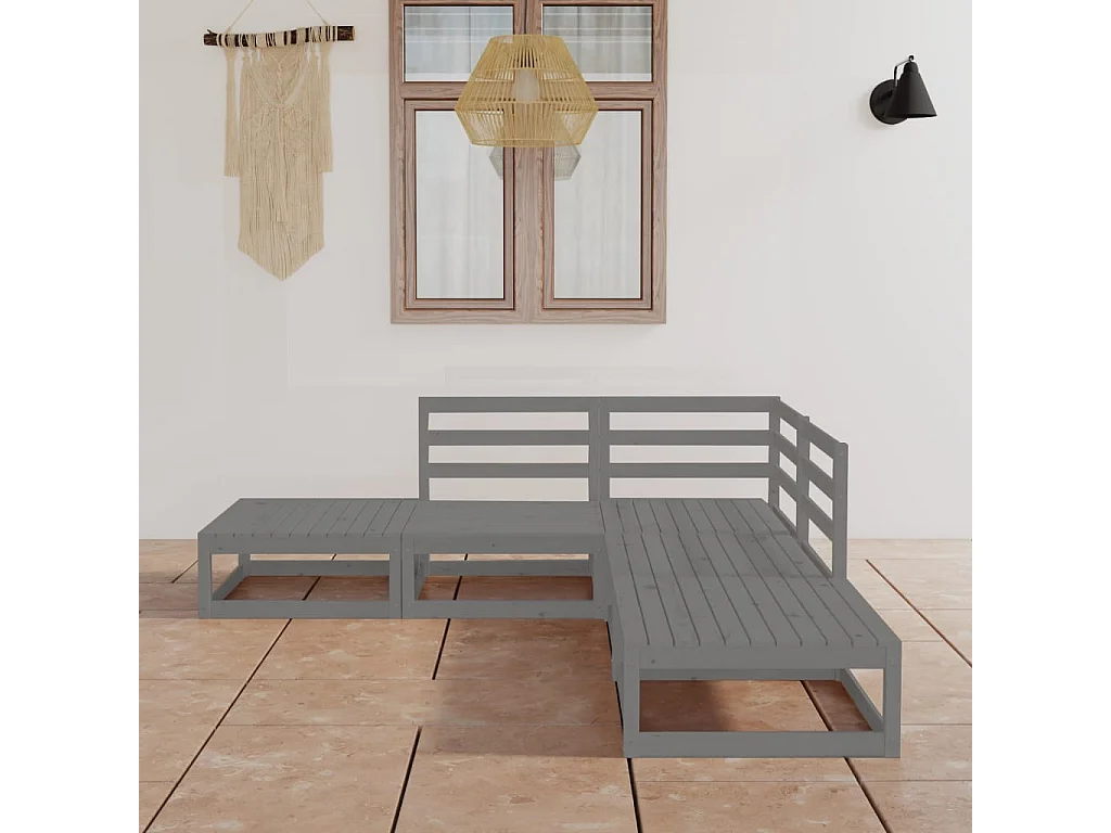 Salon de jardin 5 pcs Gris Bois de pin massif