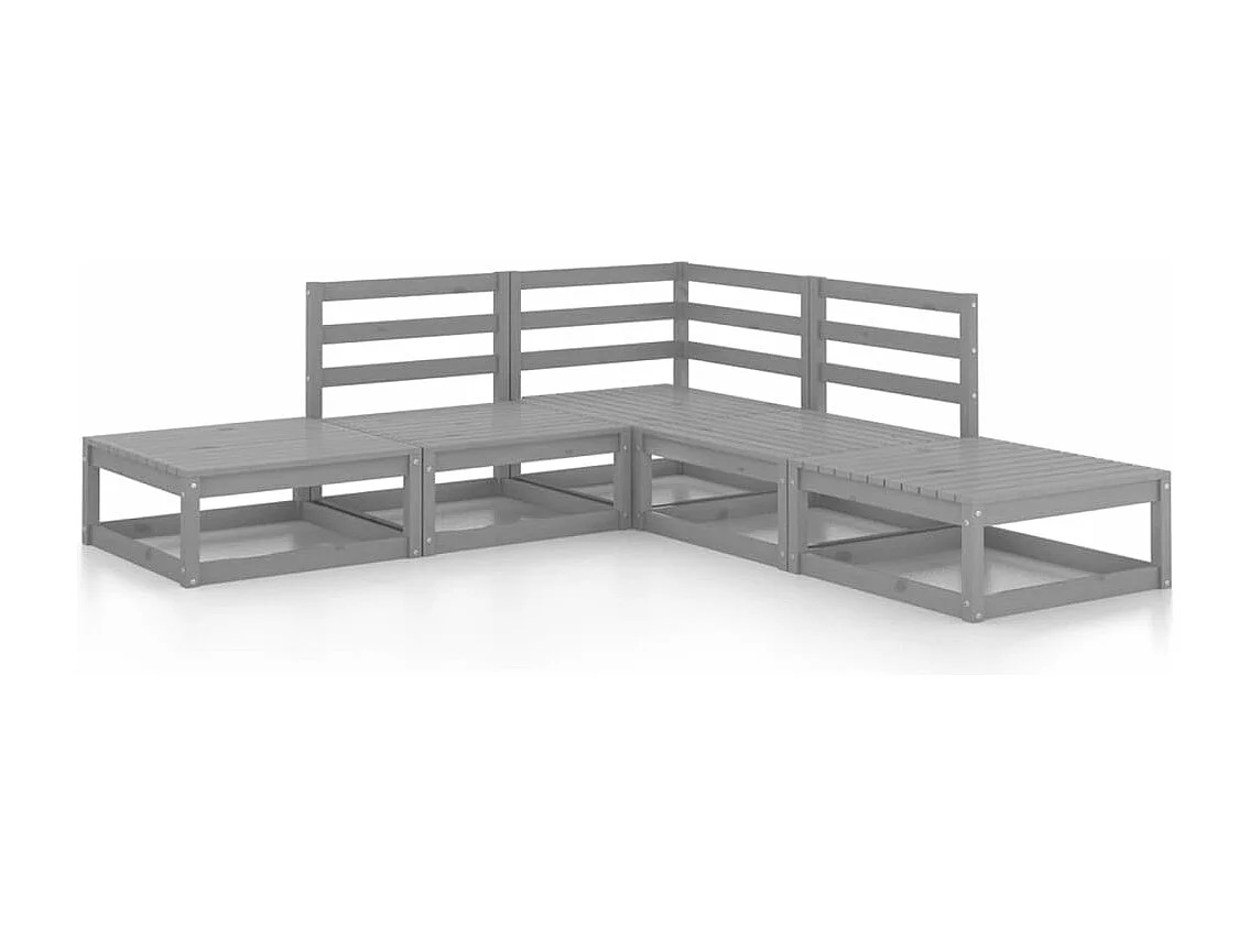 Salon de jardin 5 pcs Gris Bois de pin massif