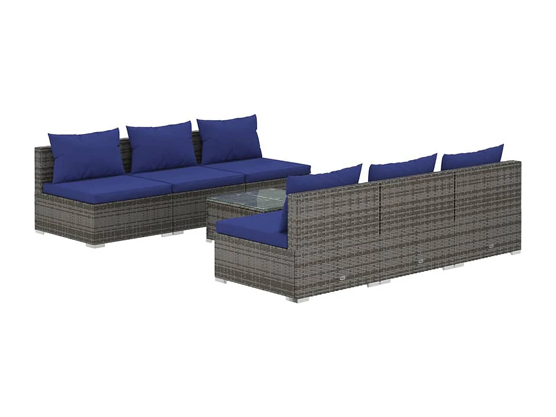 7-tlg. Garten-Lounge-Set mit Kissen Poly Rattan Grau