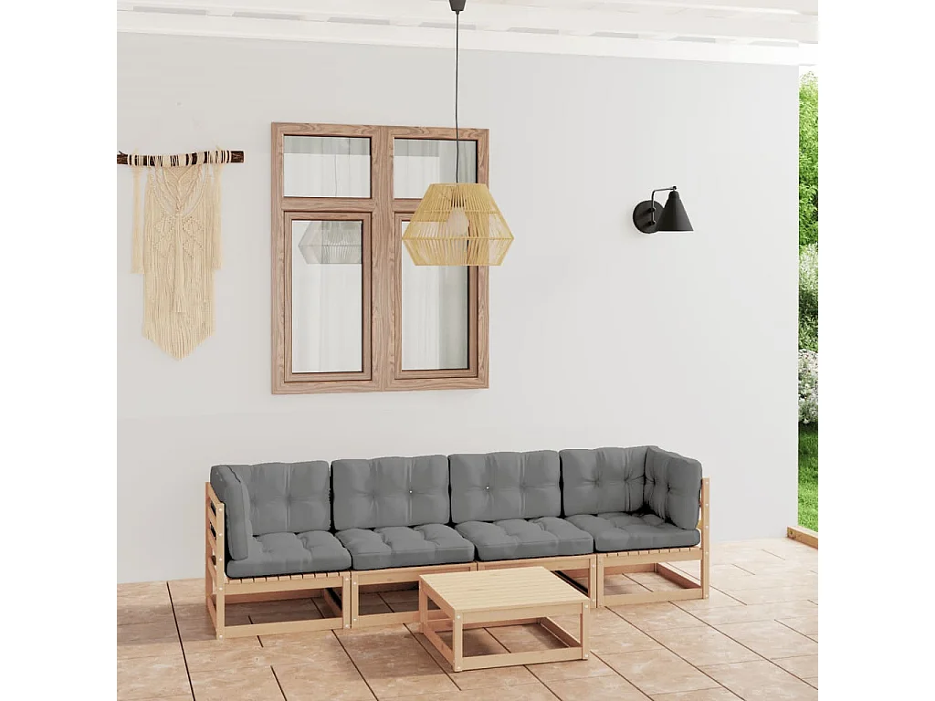 Salon de jardin 5 pcs avec coussins Bois de pin massif