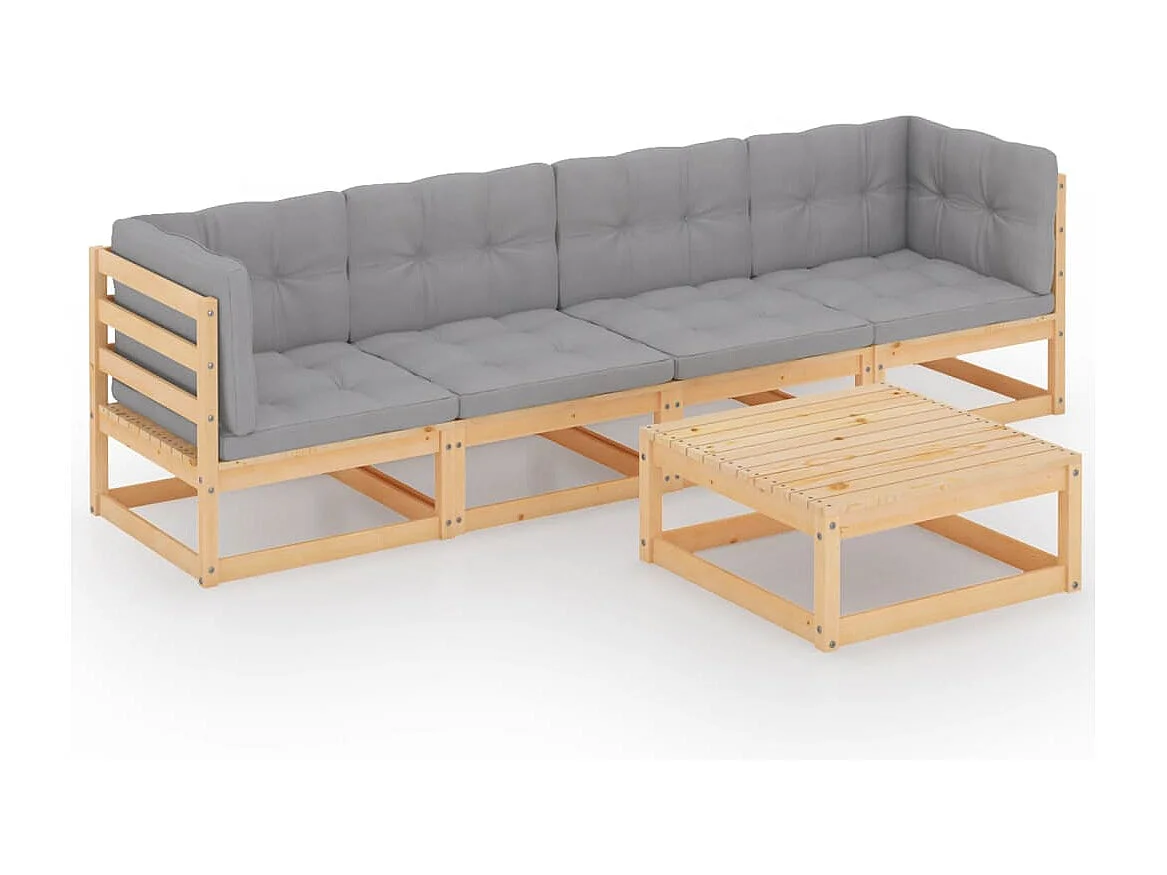 Salon de jardin 5 pcs avec coussins Bois de pin massif