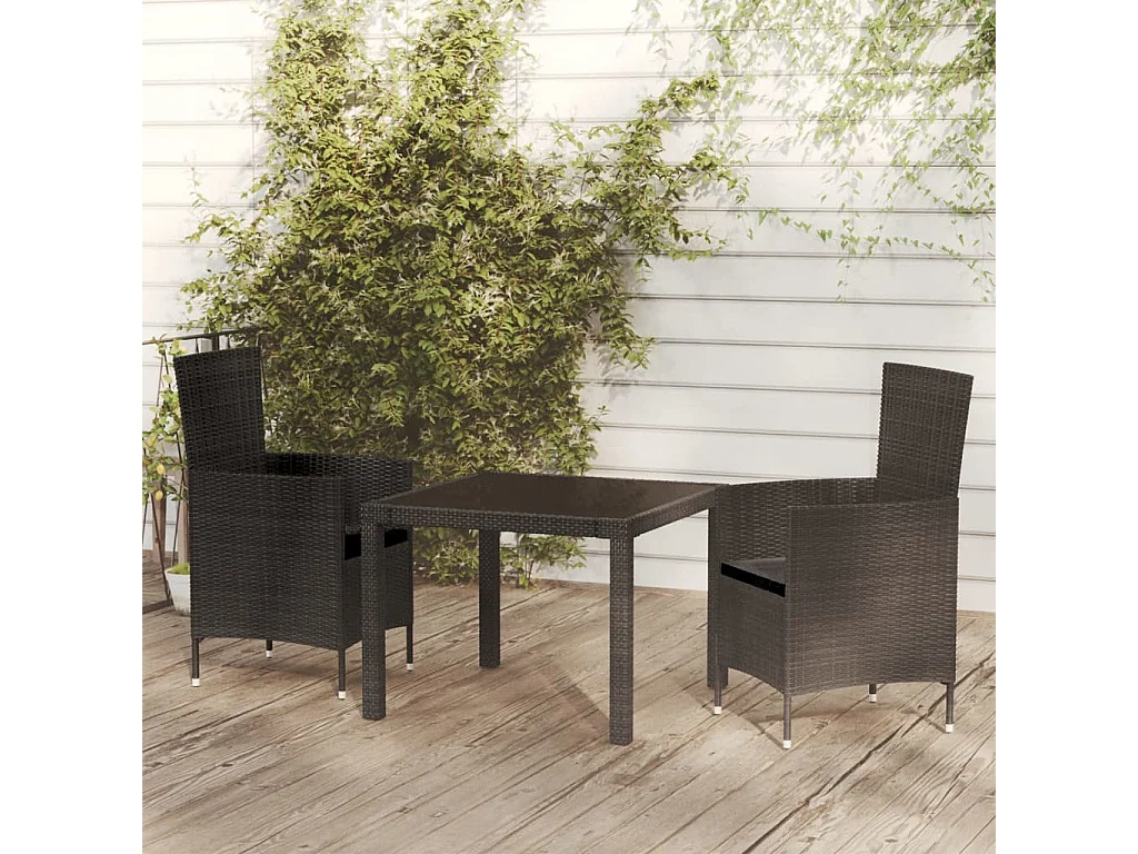 Salon d'extérieur 3 pcs avec coussins Résine tressée Noir