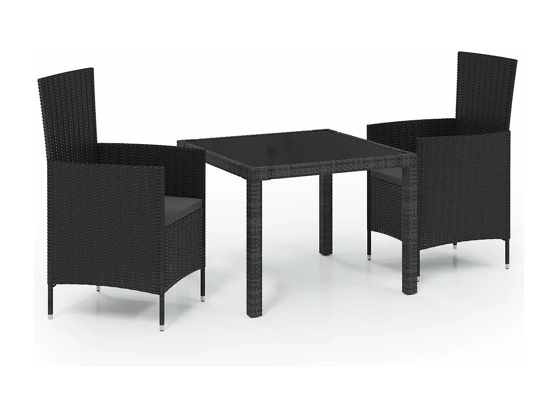 Salon d'extérieur 3 pcs avec coussins Résine tressée Noir