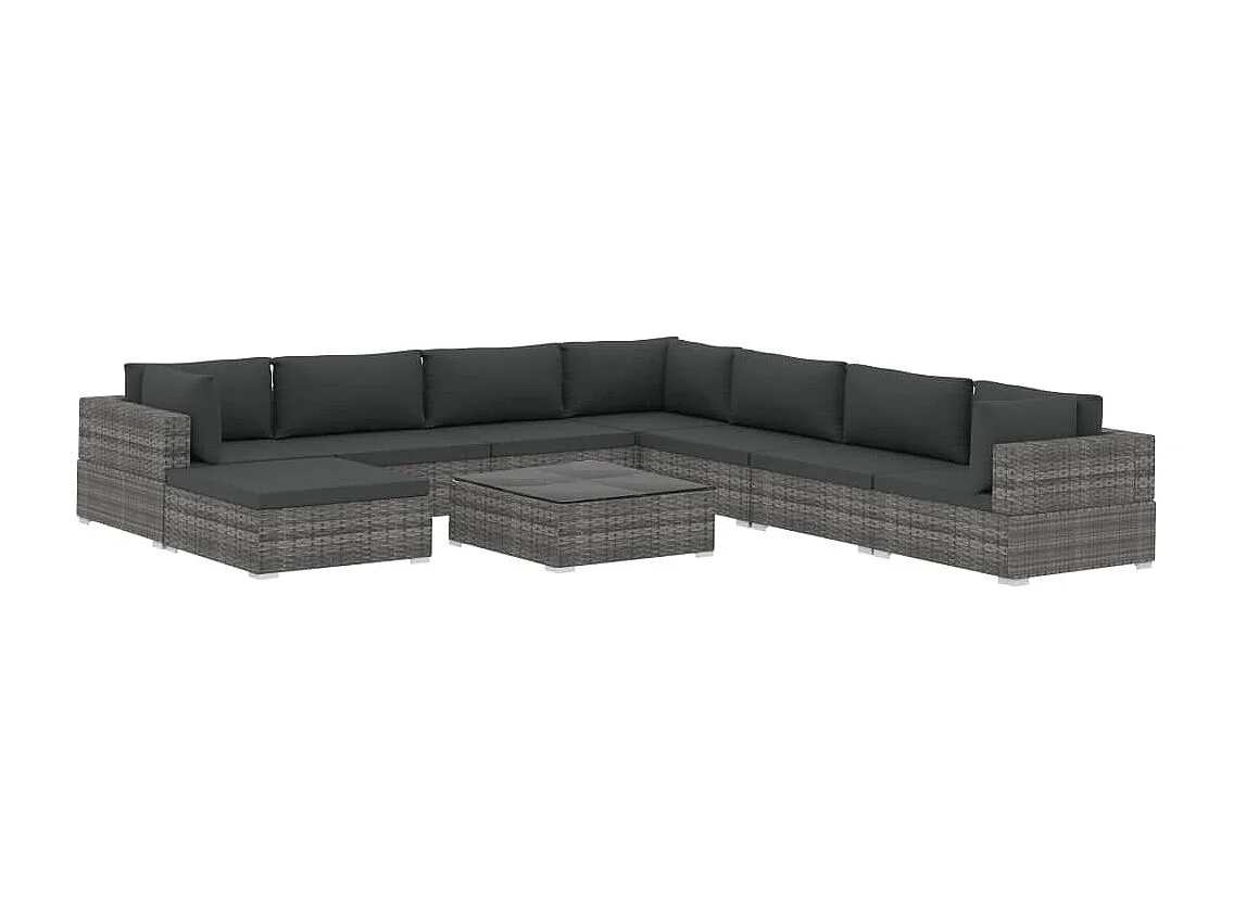 9-tlg. Garten-Lounge-Set mit Auflagen Poly Rattan Grau