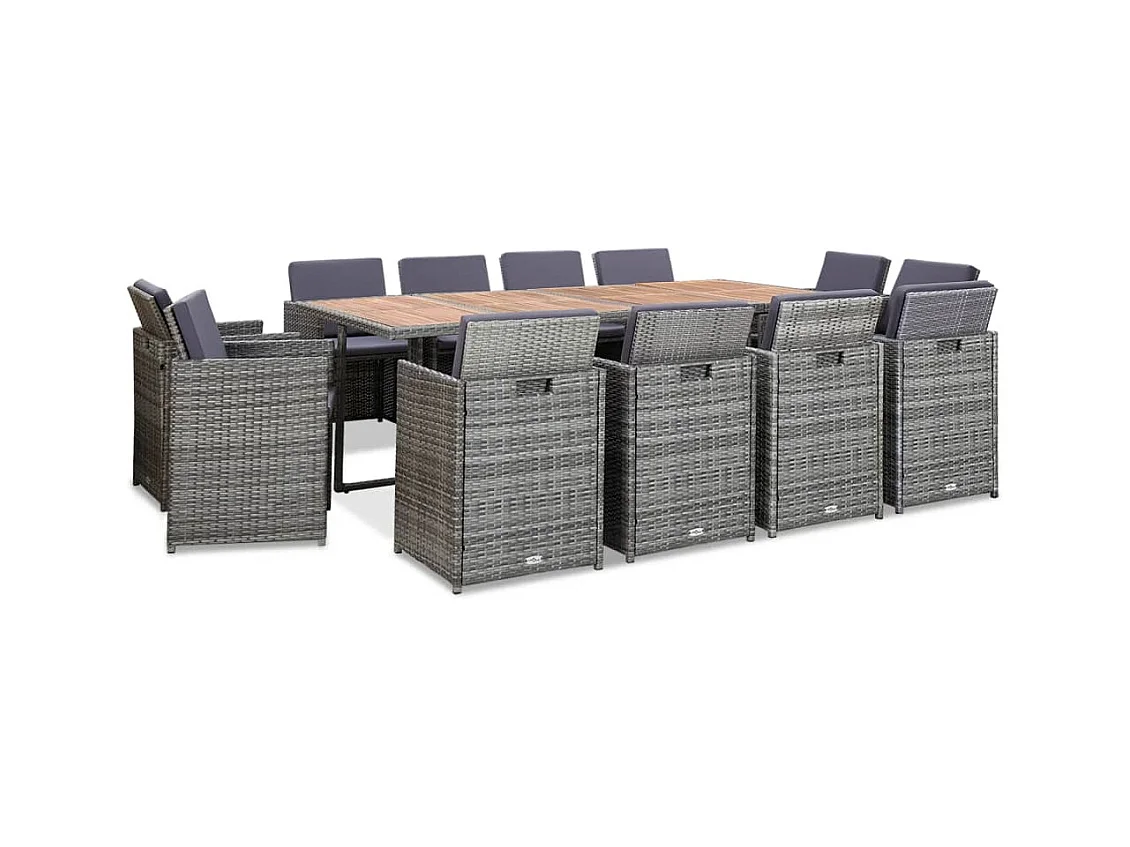 Mobilier à dîner extérieur 13pcs coussins Poly rotin Anthracite