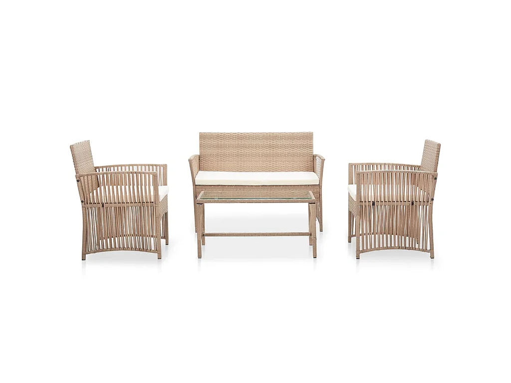 Salon de jardin 4 pcs avec coussins Résine tressée Beige