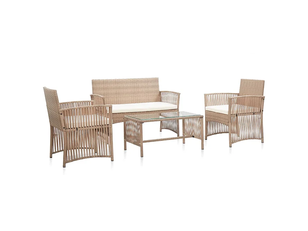 Set Divani da Giardino 4 pz con Cuscino in Polyrattan Beige