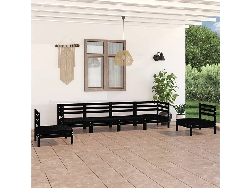 Juego de muebles de jardín 6 pzas madera de pino maciza negro