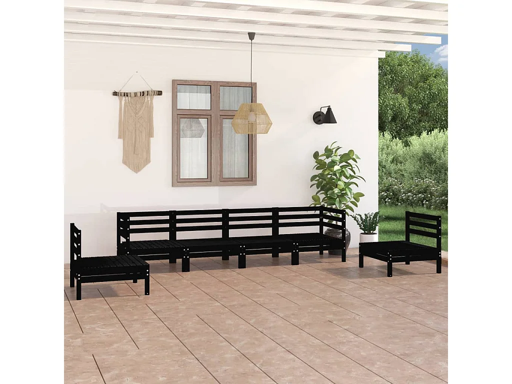 Juego de muebles de jardín 6 pzas madera de pino maciza negro
