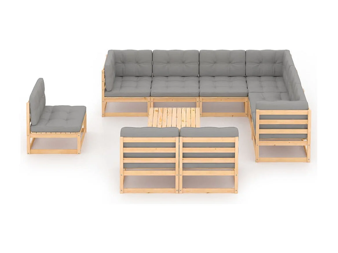 Salon de jardin 10 pcs avec coussins Bois de pin massif
