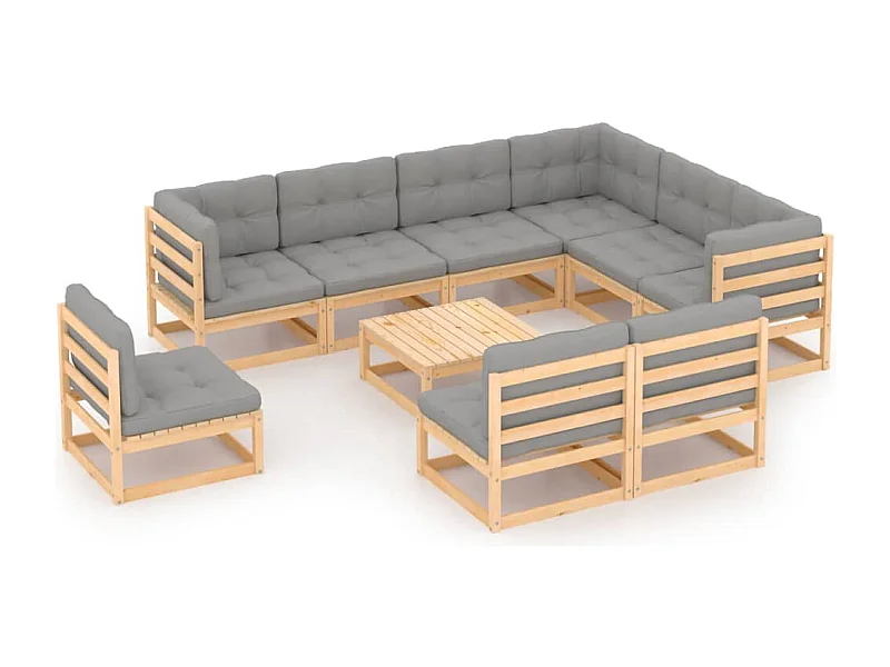 Salon de jardin 10 pcs avec coussins Bois de pin massif