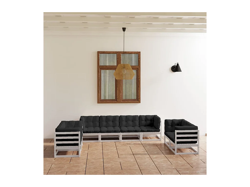 8-delige Loungeset met kussens massief grenenhout