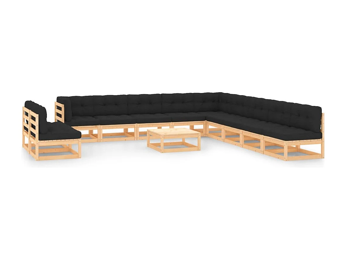 12-tlg. Garten-Lounge-Set mit Kissen Massivholz Kiefer