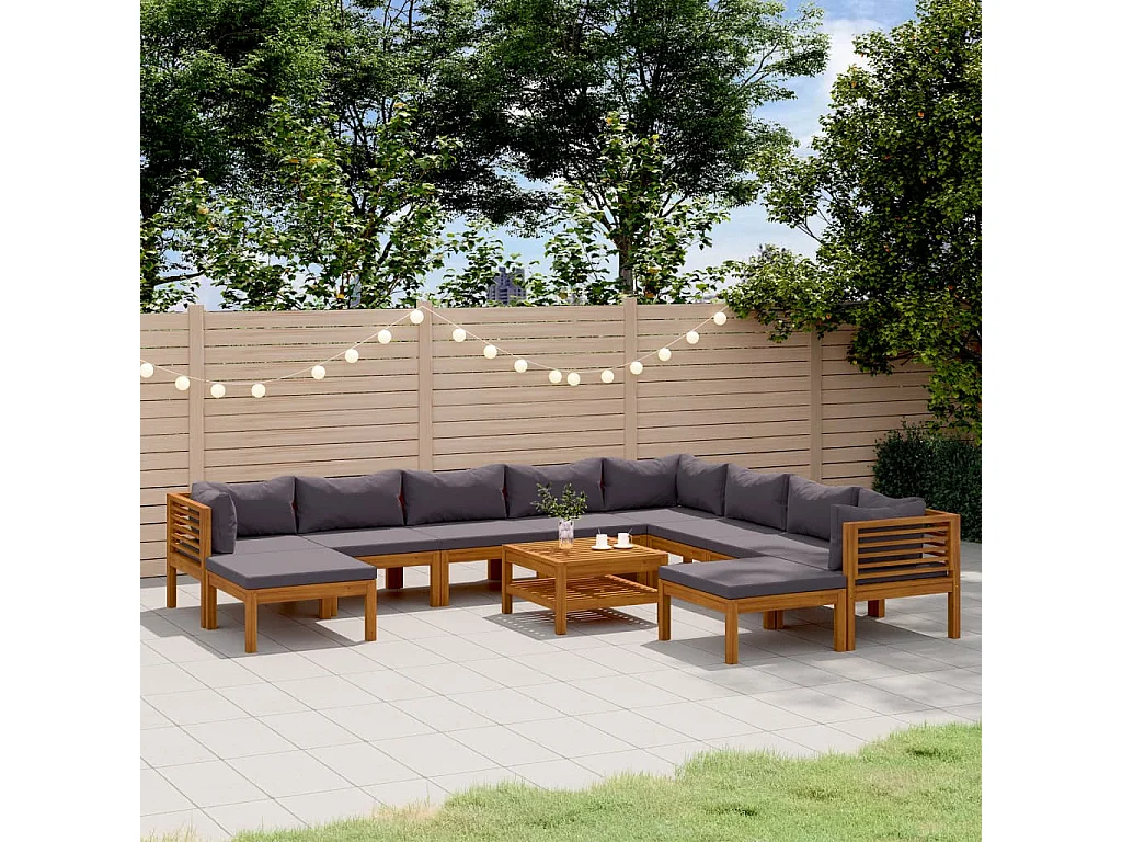 11-tlg. Garten-Lounge-Set mit Auflage Massivholz Akazie