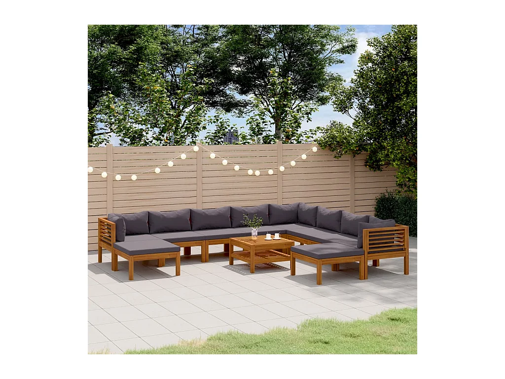 Salon de jardin 11 pcs avec coussin Bois d'acacia solide