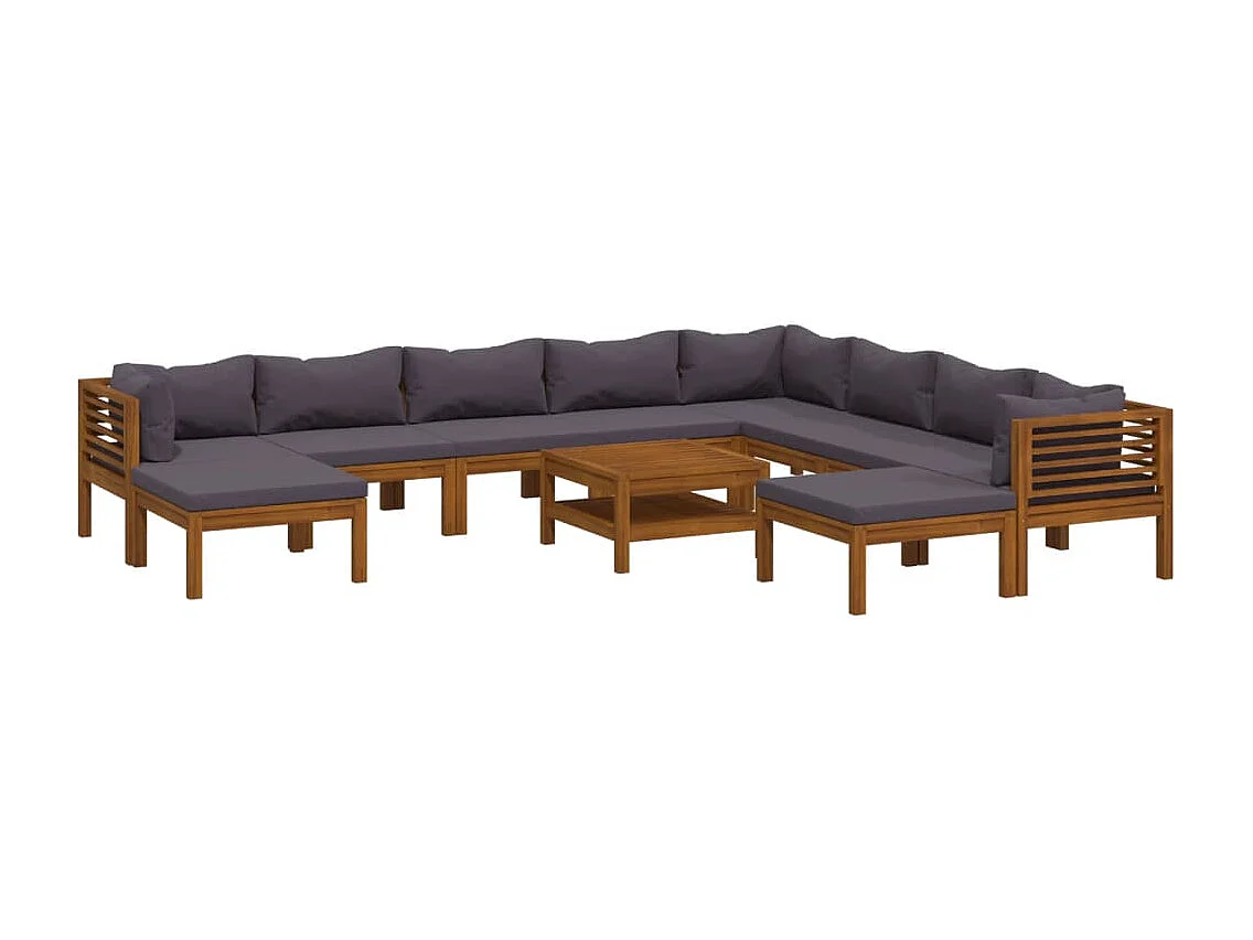Salon de jardin 11 pcs avec coussin Bois d'acacia solide