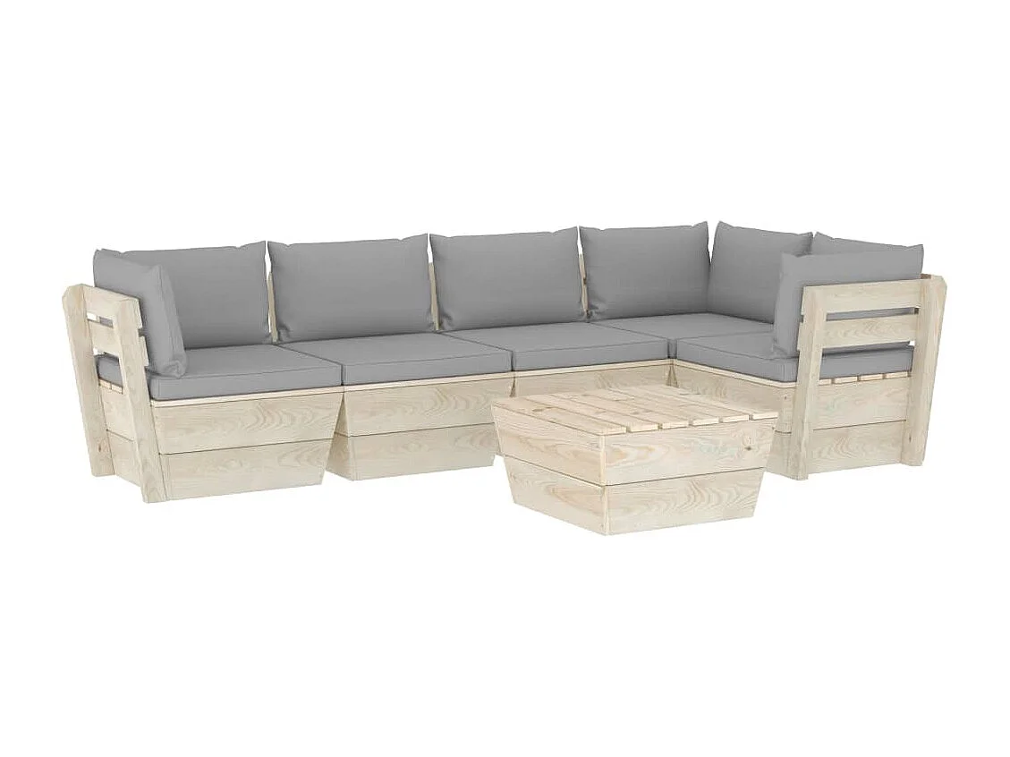 Salon de jardin palette 6 pcs avec coussins bois d'épicéa