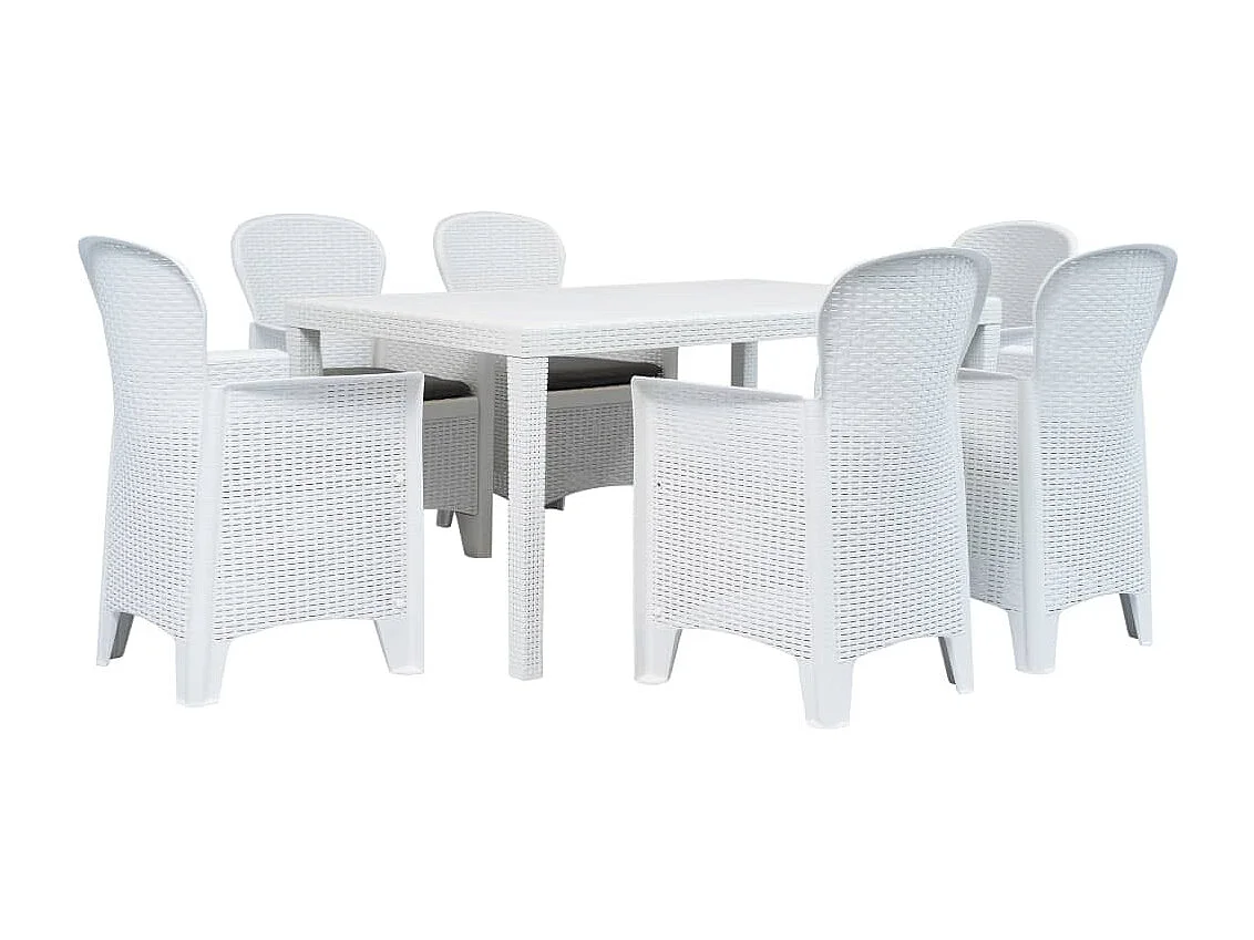 7-delige Tuinset rattan-look kunststof wit