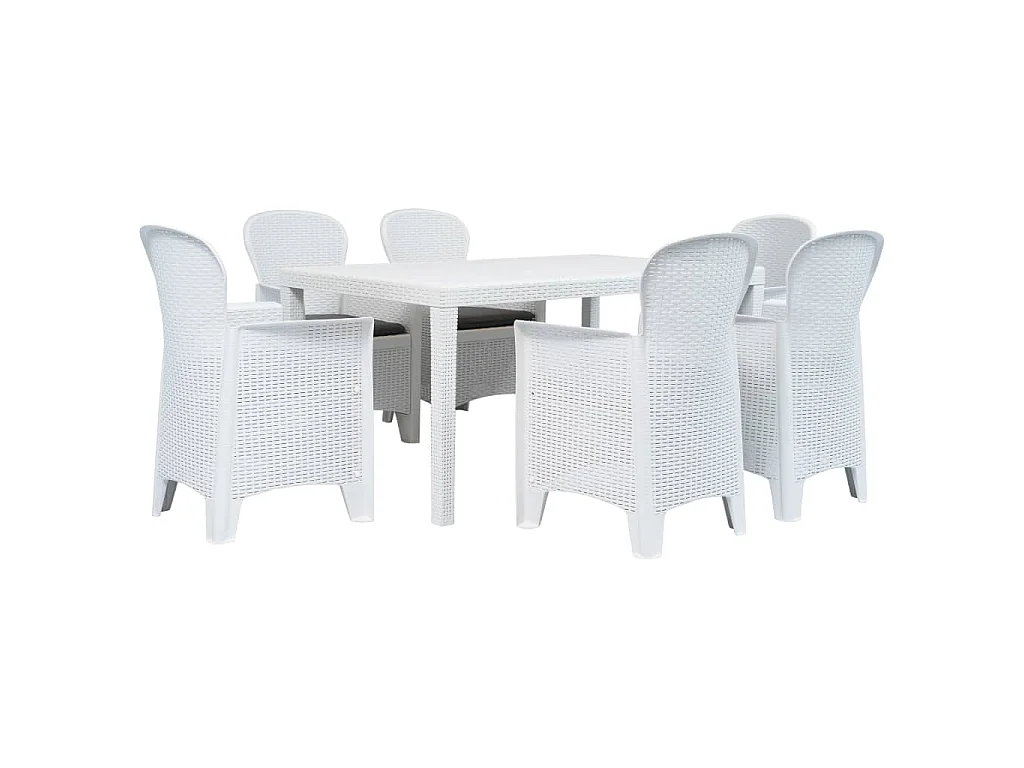 Set Pranzo da Giardino 7 pz in Plastica Stile Rattan Bianco