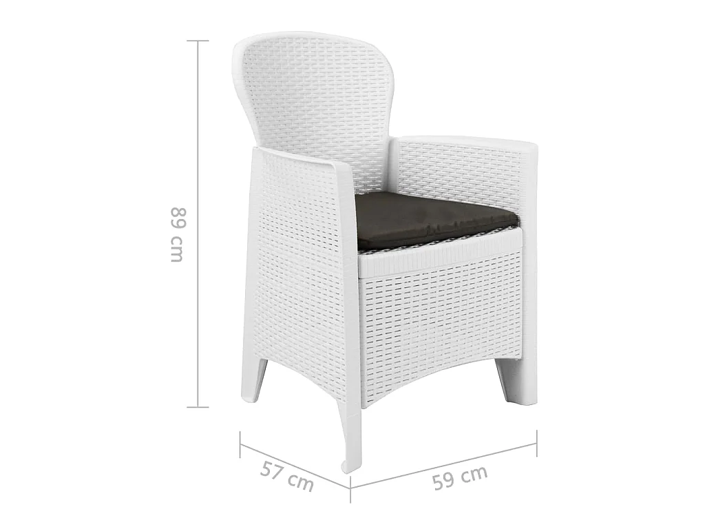 Set Pranzo da Giardino 7 pz in Plastica Stile Rattan Bianco