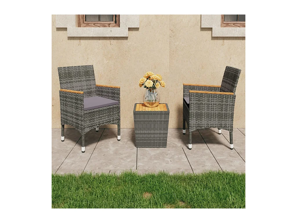 Ensemble de bistro 3 pcs Résine tressée et bois d'acacia Gris