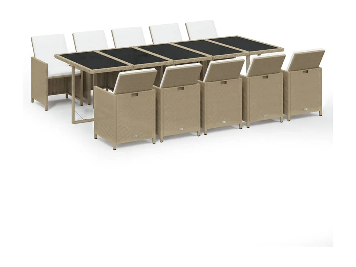 11-delige Tuinset met kussens poly rattan beige