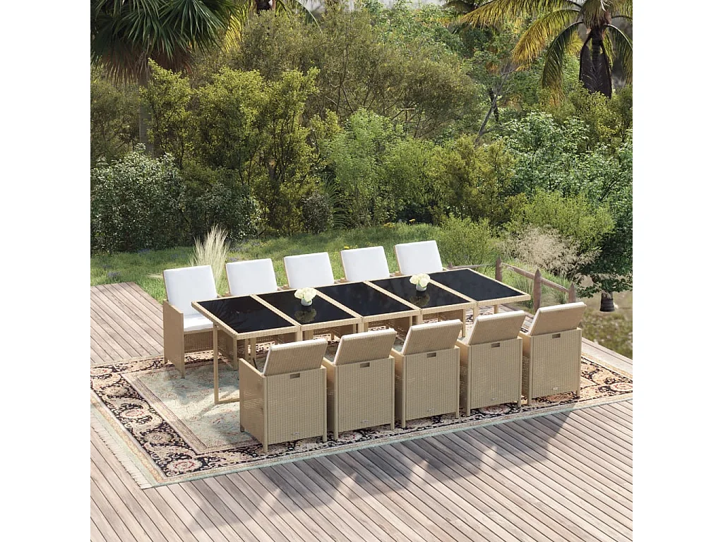 11-delige Tuinset met kussens poly rattan beige