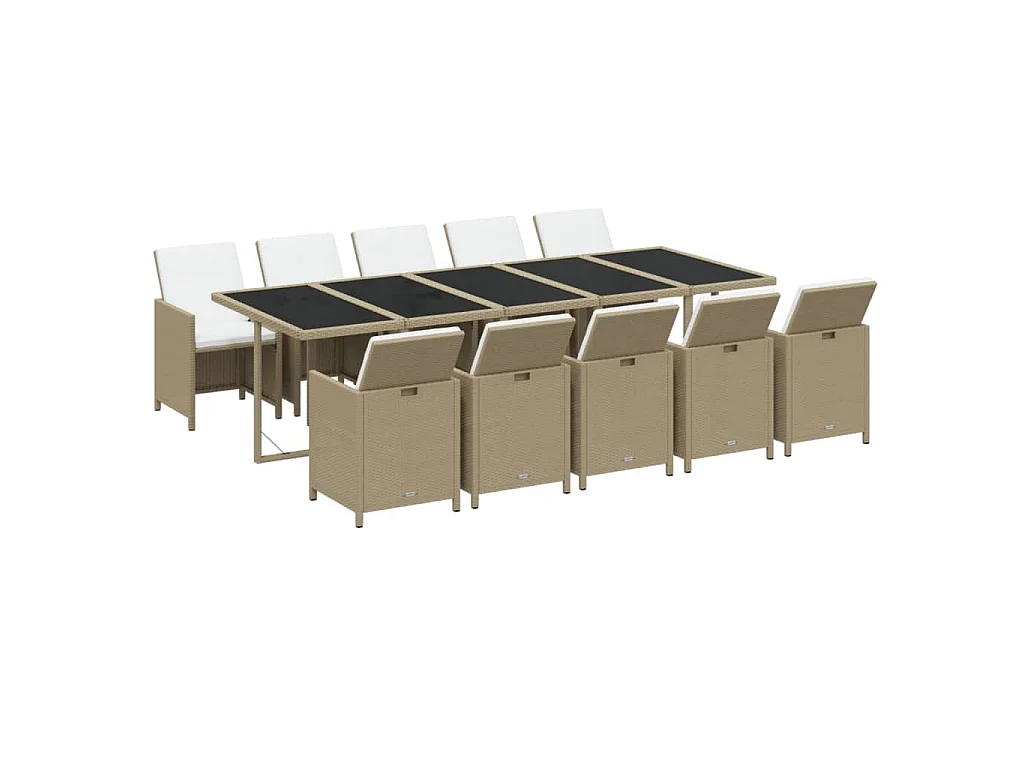 11-delige Tuinset met kussens poly rattan beige