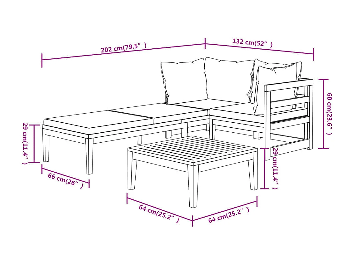 Salon de jardin 3 pcs avec coussins blanc crème Bois d'acacia
