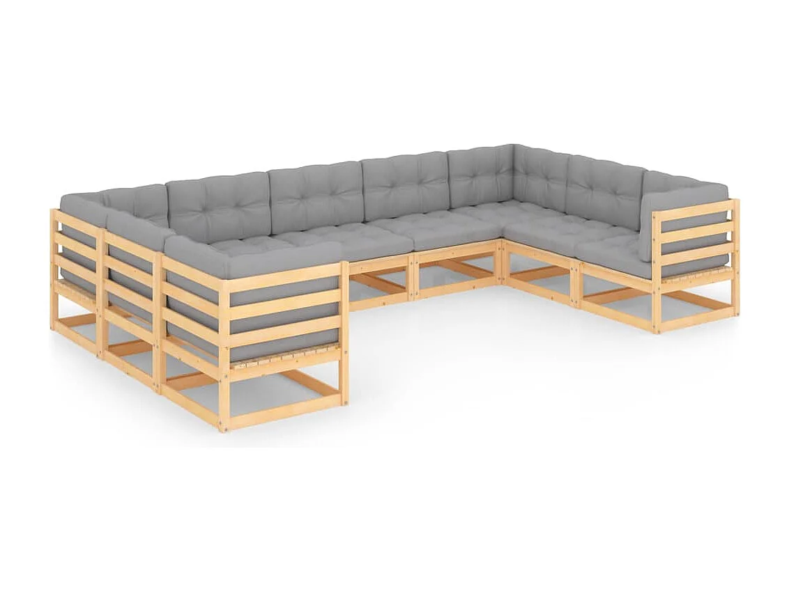 Salon de jardin 9 pcs avec coussins Bois de pin massif