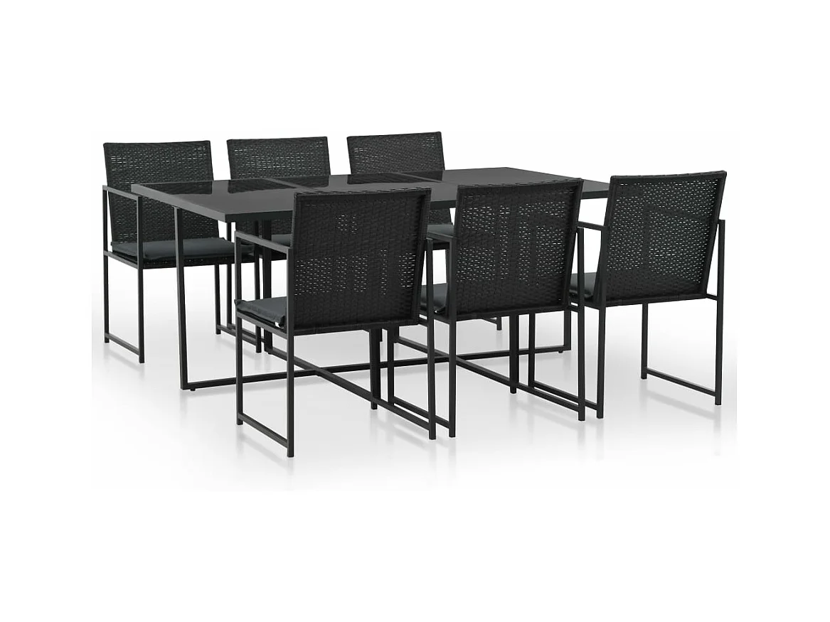Set da Pranzo da Giardino 7 pz con Cuscini in Polyrattan Nero