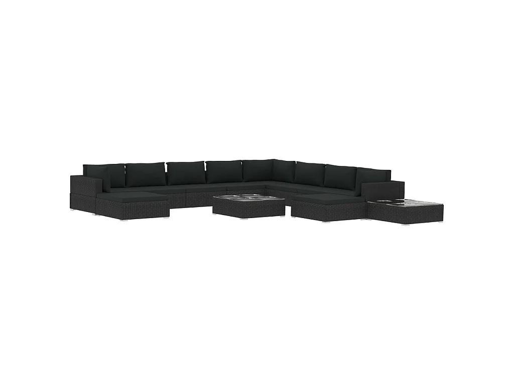 Set Divani da Giardino 12 pz con Cuscini in Polyrattan Nero