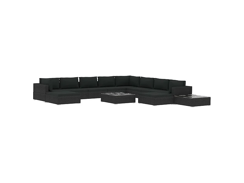 Set Divani da Giardino 12 pz con Cuscini in Polyrattan Nero