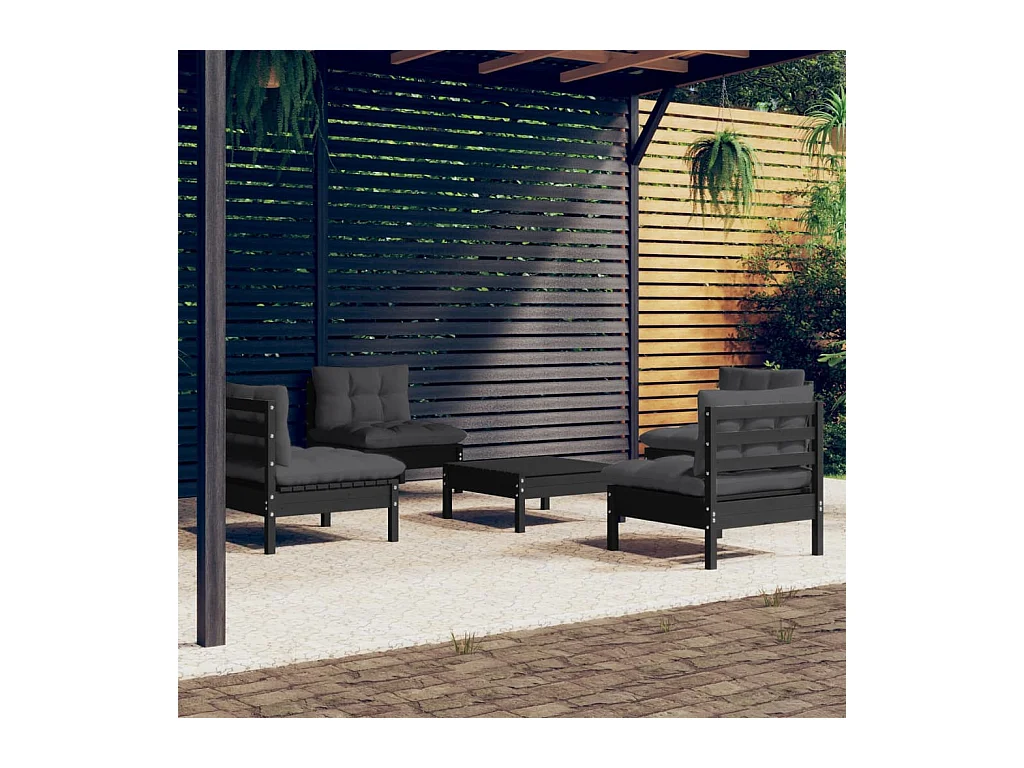 Salon de jardin 5 pcs avec coussins anthracite bois de pin